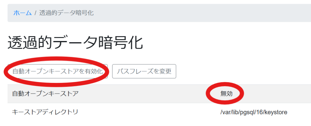 「自動オープンキーストアを有効化」ボタン