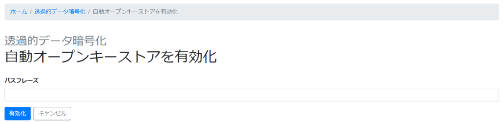 「自動オープンキーストアを有効化」画面